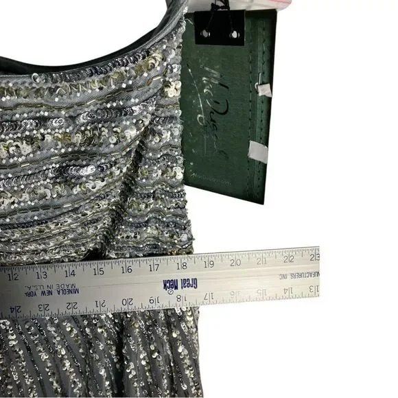 Mac Duggal Dress 16 Silver One Shoulder‎ Embellished Sequin Beaded Maxi Gown NWT - Picture 9 of 15
